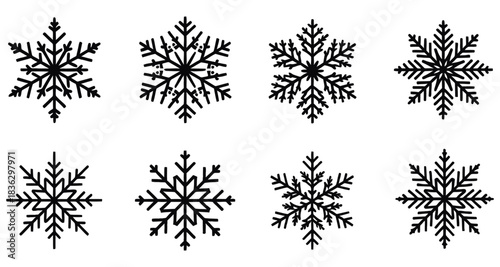Set of Snowflakes Christmas design. Snowflakes icons. White Snowflake. Snowflakes template. Snow winter. SnowflakBlack and white snowflake vector set for winter holiday decoration design illustration.