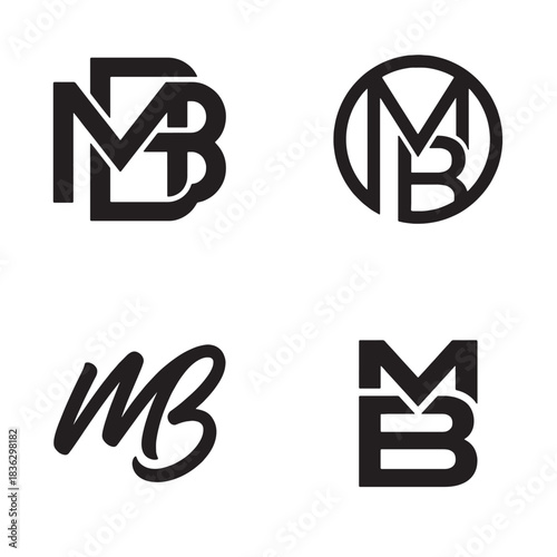 Four modern MB monogram logo designs showcasing initials typography for a versatile brand identity. This vector logo design is perfect for professional business use.