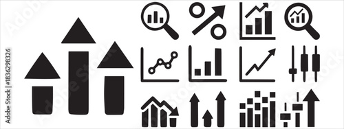 Analytics and Finance Icon Set – Business Growth, Chart, and Data Report Vector