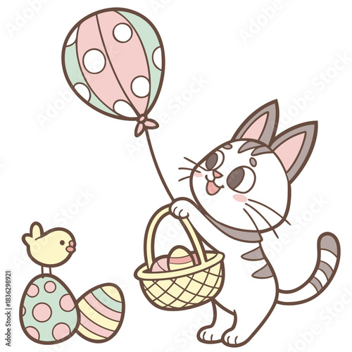 Cute SVG of a Excited American Shorthair in Springtime Joy colors, featuring with a balloon in a Easter setting