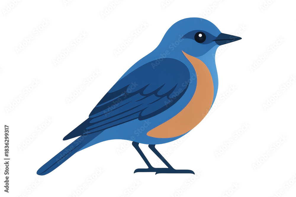 Obraz premium Bluebird vector illustration standing, displaying blue feathers and an orange chest on a transparent background