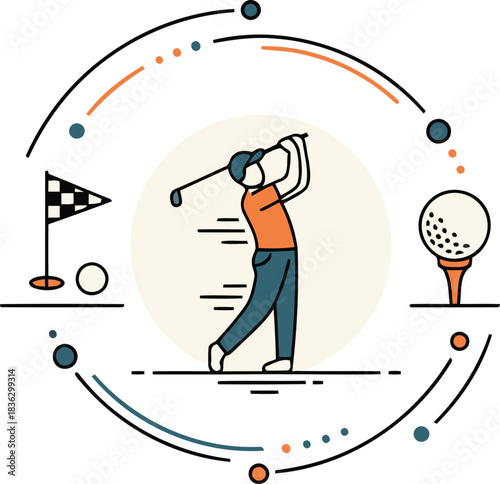Golfer swinging a club in a dynamic action shot perfect for sporty marketing promotions and designs