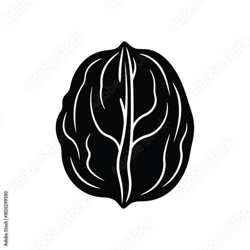 Black and white illustration of a single walnut food
