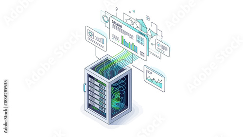 Explore digital data streams and server racks for your next tech project, visualize complex systems and networks with this modern abstract design