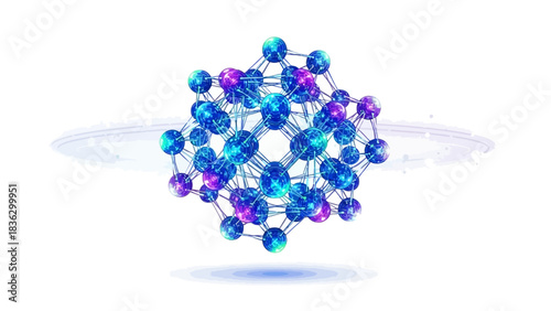 Stunning molecular structure visualization for science and technology projects, with vibrant blue and purple hues against a clean white background