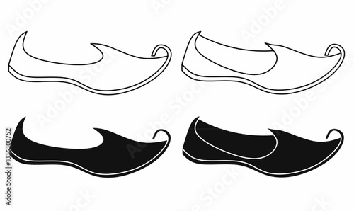 Jutti or juti shoes outline and silhouette icon set,for culture, wedding and festival design, fashion, lifestyle. traditional shoe.