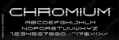 Silver metal font, 3d futuristic typeface, digital tech type, future bold alphabet letters and numbers set. Vector typography chrome steel, iron or silver english alphabet font with metal shine effect