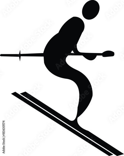 Black silhouette icon of a skier in downhill motion
