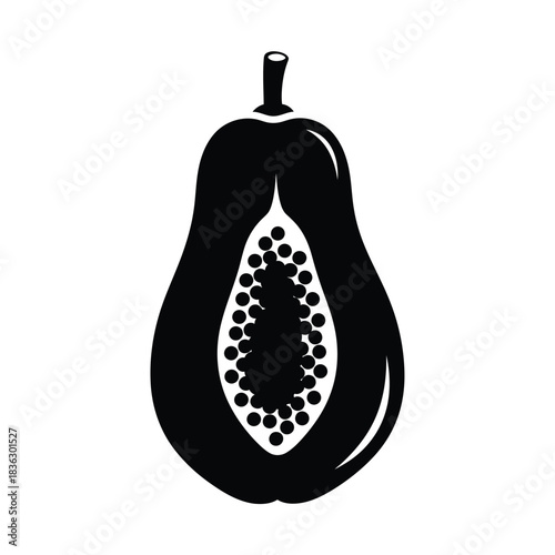 Black silhouette icon of a halved papaya fruit food
