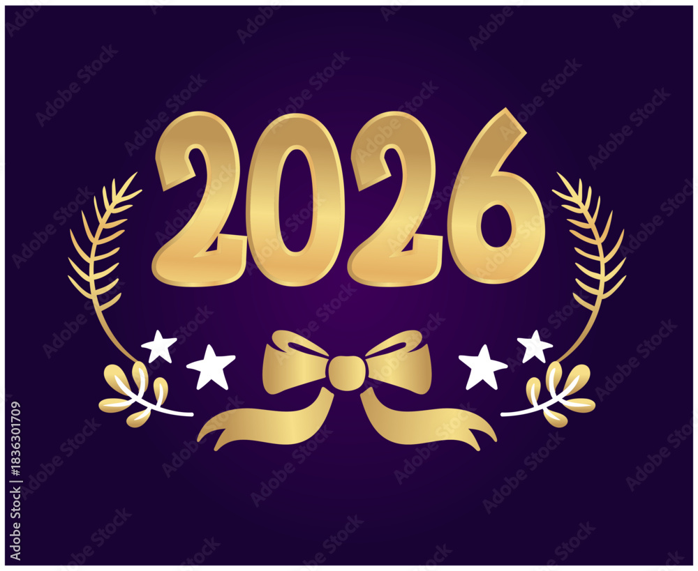 Obraz premium 2026 Happy New Year Shiny Festive Design Gold And Purple Elegant Abstract Creative Vector Illustration