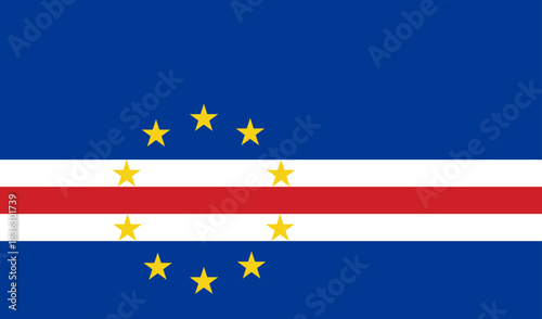 The national flag of Cape Verde, featuring a blue field with a horizontal white, red, and white stripe and a circle of ten yellow stars.