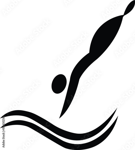 Black silhouette icon of a diver plunging into water waves or swimming icon