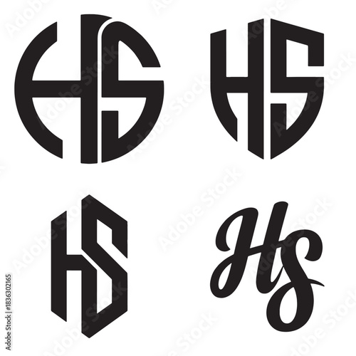 Collection of modern HS initials logo designs, featuring abstract vector typography and stylish monograms for professional brand identity creation.