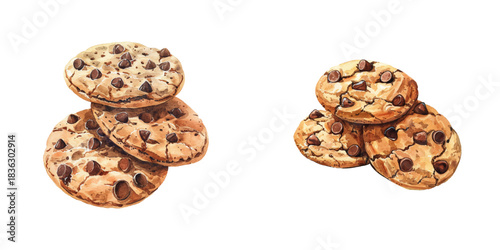 sweet chocolate cookies watercolor vector illustration