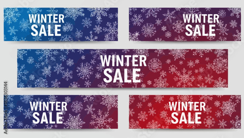 Eye-catching winter sale banners featuring snowflake patterns and gradient backgrounds