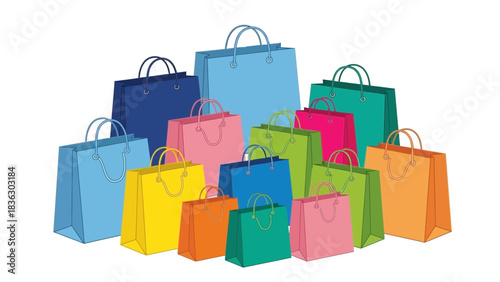 Colorful shopping bags illustration, a vibrant collection for retail and commercial use
