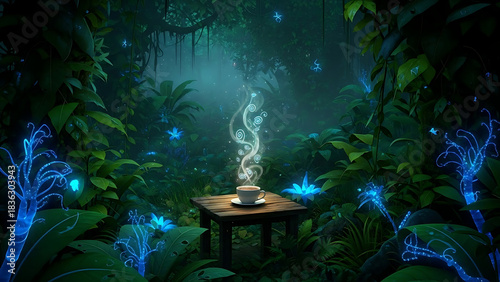 Enchanted Brew A Mystical Cup of Tea in a Secluded Oasis