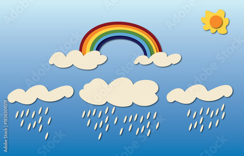 Rainbow appears during rain and sunshine. Background image.