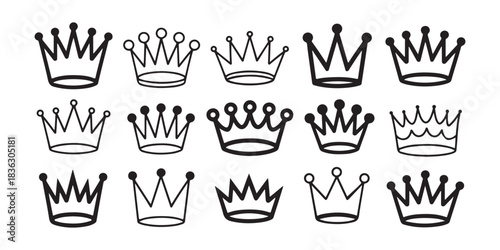 Set of crowns. collection of royal crown icons. black king and queen crown vectors. simple design
