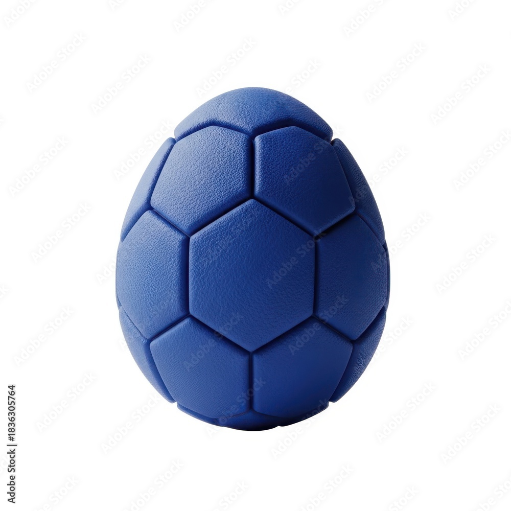 Fototapeta premium A textured dark blue egg shaped object with hexagonal paneling isolated on white background