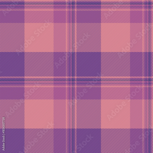 Rectangle vector tartan pattern, scottish seamless check fabric. 60s textile background texture plaid in red and violet colors.