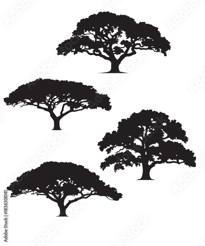 set of trees silhouettes