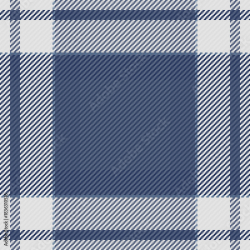 Premium background pattern fabric, micro vector check textile. Cozy plaid seamless tartan texture in blue and sterling silver colors.