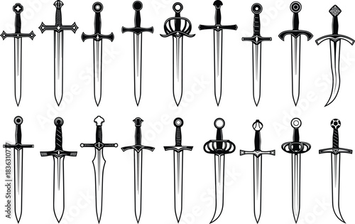 Collection of wild gorilla animal silhouettes vector illustrations in various poses isolated on white background, primate wildlife safari graphic design element symbol