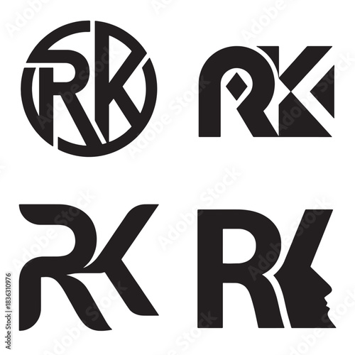 Modern abstract RK letters presented in diverse vector logo designs, perfect for establishing a strong brand identity and professional typography, showcasing creative graphic design.