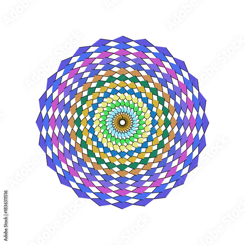 Colorful Geometric Diamond Pattern Abstract Design with Circular Swirl Effect