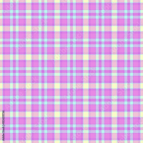 Pastel plaid pattern in purple, teal,  yellow. Classic textile design perfect for backgrounds, apparel, crafts,  stylish projects. Versatile and eyecatching