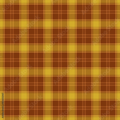 Warmth plaid check background, golf pattern textile fabric. Royalty tartan vector texture seamless in orange and yellow colors.
