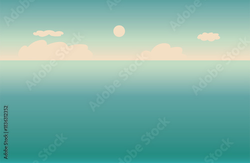 Quiet blue sea vector illustration. Vintage design. Background image.