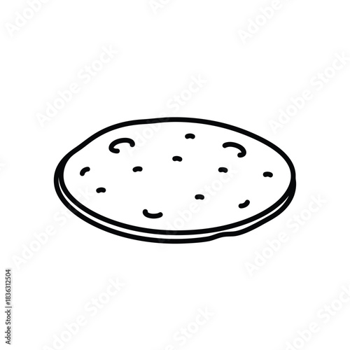 Outline Drawing Of A Round Flatbread With Shadow tortilla