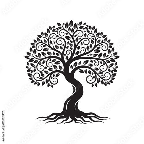 Stylized vibrant tree of life with roots and leafy canopy vector