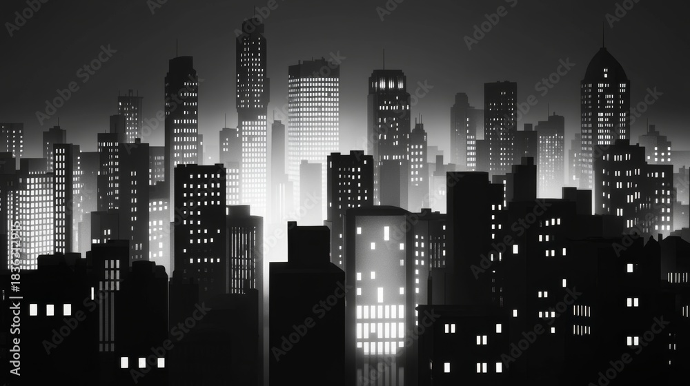 Obraz premium Black and White 3D Cityscape