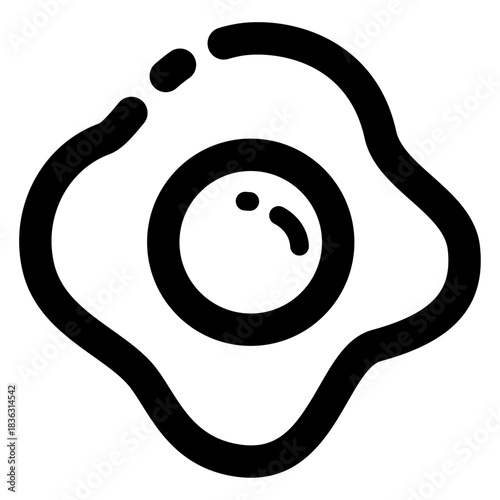 A minimal outline icon of a fried egg with a distinct yolk and organic egg-white shape, ideal for breakfast menus, cafe branding, cooking apps, recipe illustrations, and food-related design projects.
