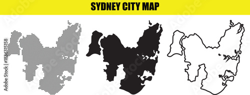 Sydney city map with three different styles