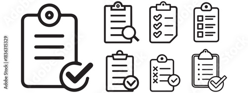 Checklist Icon Set – Task List Vector, To-Do Clipboard, Check Mark Symbol, Productivity Graphic
