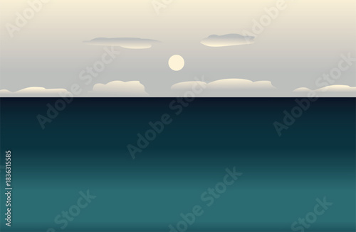 Vector illustration of a tranquil sea, vintage style background image.