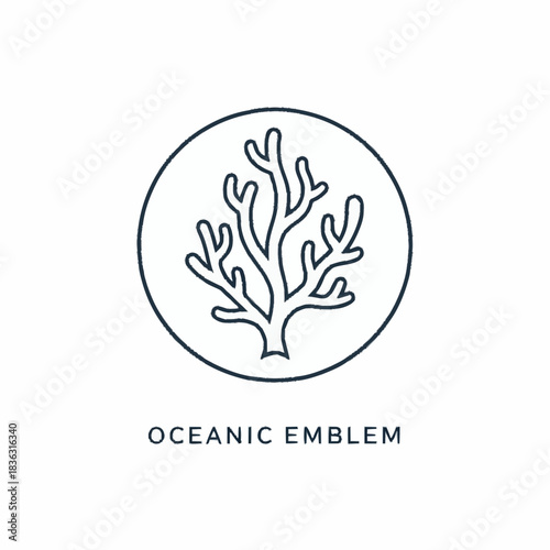 Minimalist Oceanic Emblem - Coral Silhouette in Circle for Marine Conservation.