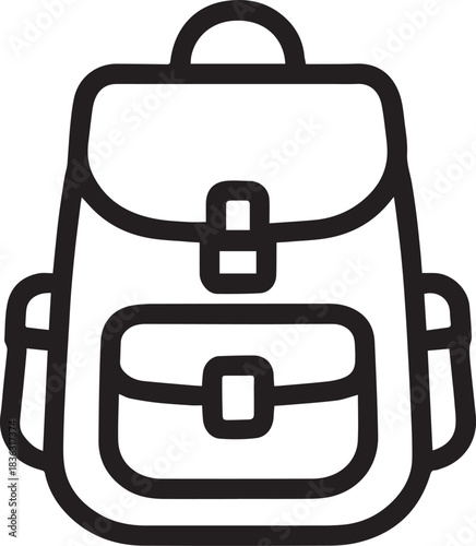 A minimalist illustration of a classic backpack, ready for exploration and adventure. With a clean line design, it exudes a sense of practicality and readiness.