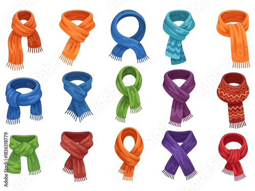 Colorful Vector Scarf Collection for Winter Fashion | Stylish Cartoon Scarves Set