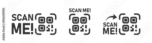 Scan me frame qr code icon on light background. QR Code for smartphone symbol. Payment method, san me text, landing page. Outline style. Vector illustration