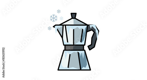 Geometric Winter Coffee Pot Vector Illustration with Frost Details on White Background