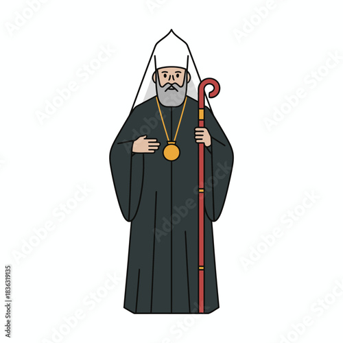 An elderly man in traditional attire holds a staff, symbolizing wisdom and guidance, while exuding a serene and contemplative aura that resonates with viewers.