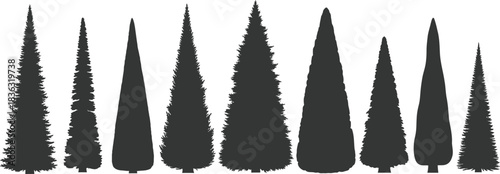 Cypress tree silhouettes a collection of evergreen conifer tree shapes