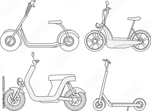 Electric scooter moped transport vehicle line vector