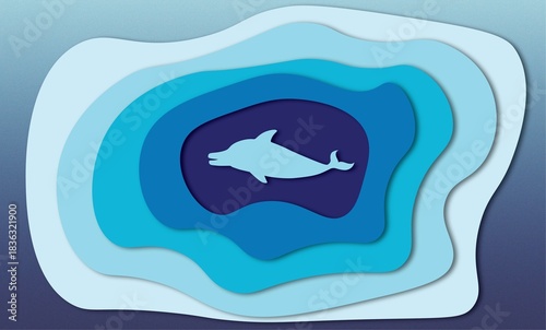 Blue sea with swimming fish, background image, illustration