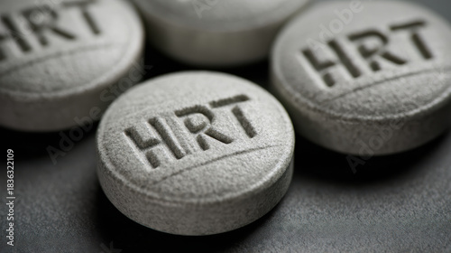 Macro view of hormone replacement pills showing women’s HRT medication for menopause wellness